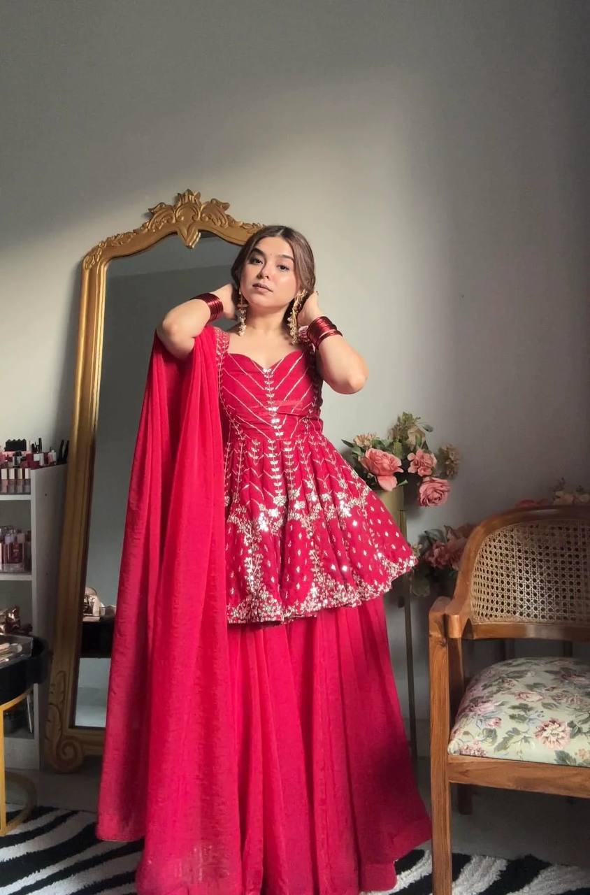 Royal Ruby Embroidered Set with Dupatta