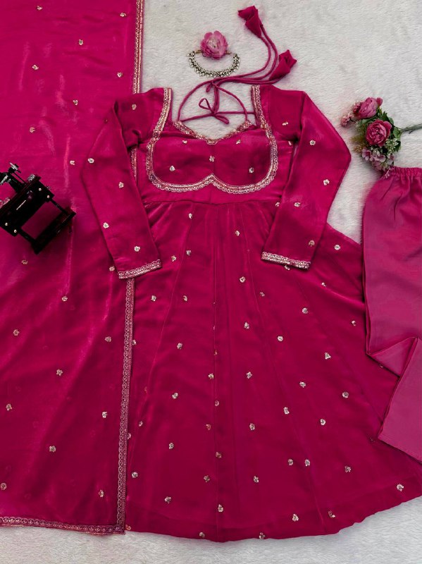 Luxurious Dusty Pink Anarkali Suit with Zari Work