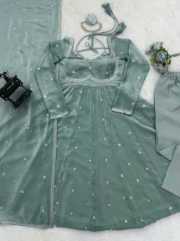 Luxurious Dusty Pink Anarkali Suit with Zari Work