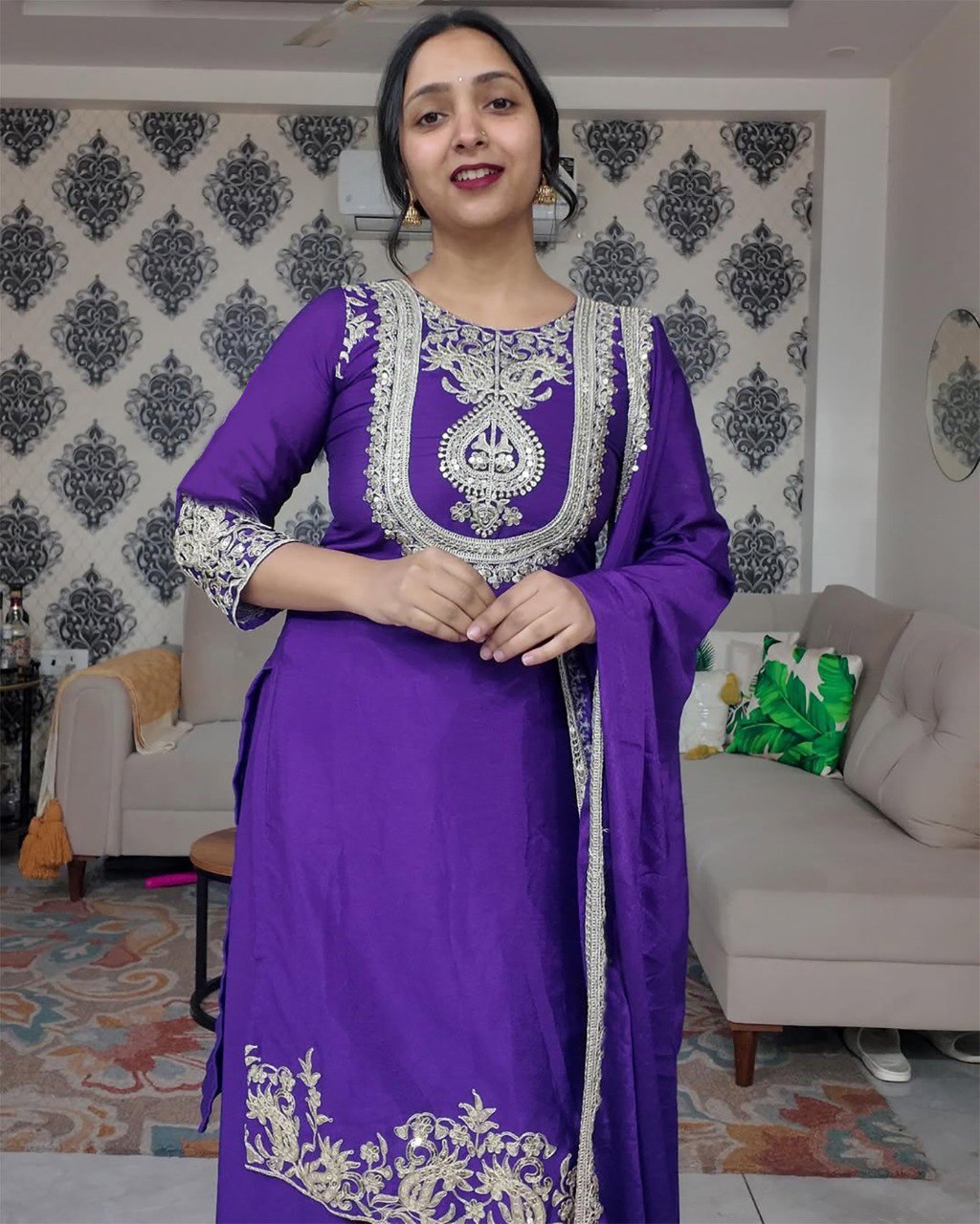 Women Embroidered Kurta Pant And  Dupatta Set