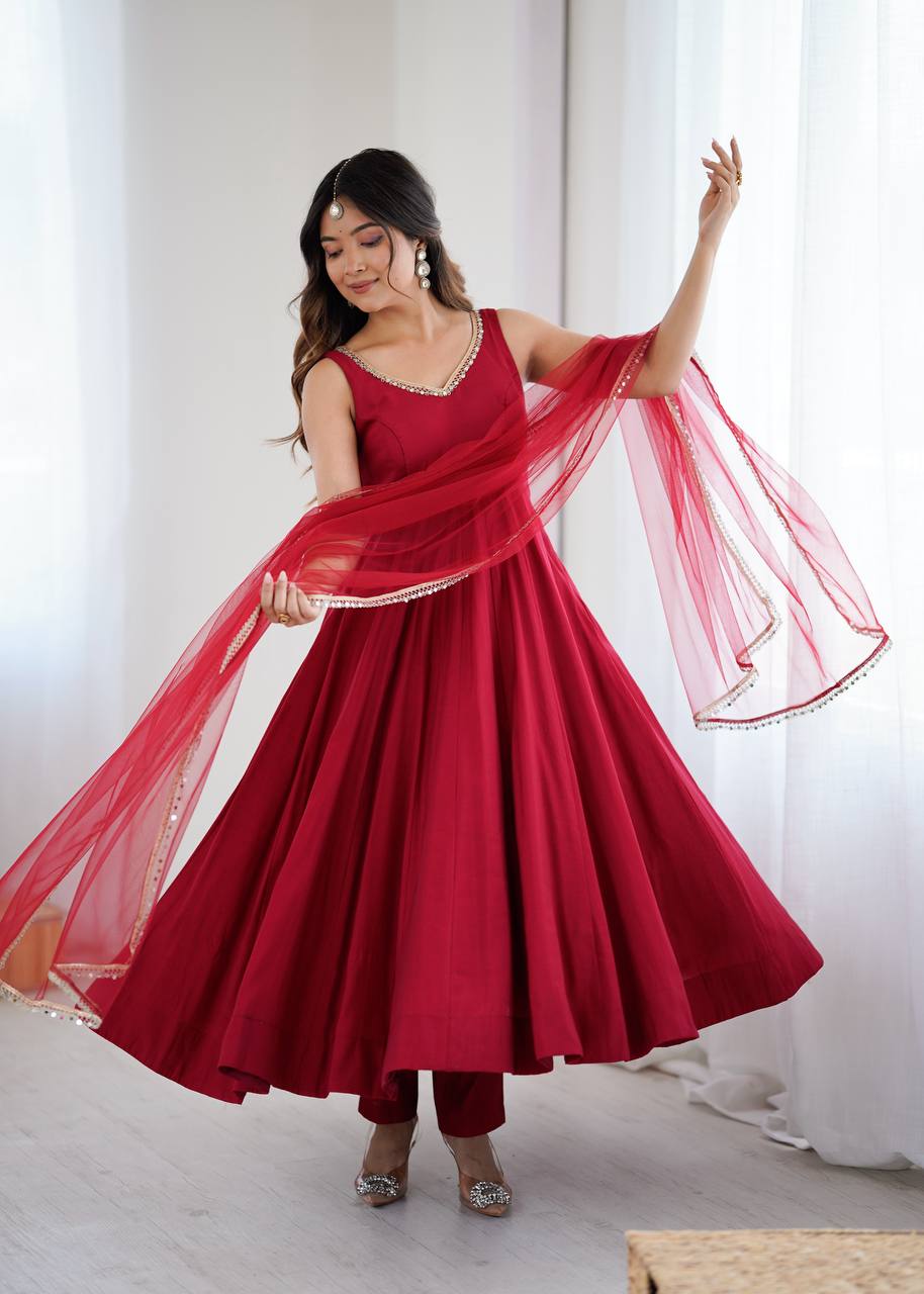 ANARKALI ROMAN SILK CHANDERI BEAUTIFUL DRESS
