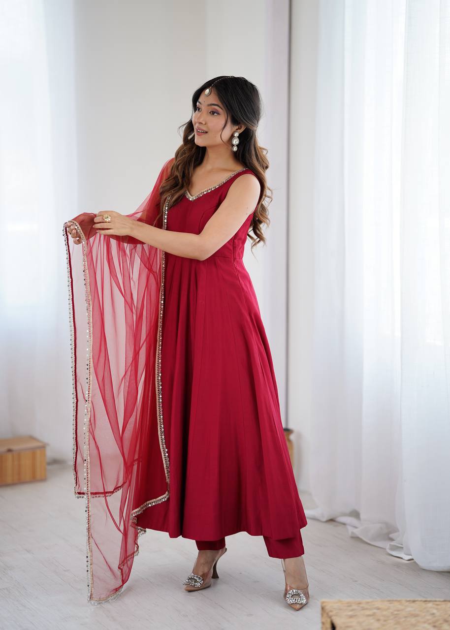 ANARKALI ROMAN SILK CHANDERI BEAUTIFUL DRESS