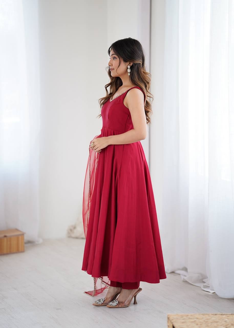 ANARKALI ROMAN SILK CHANDERI BEAUTIFUL DRESS