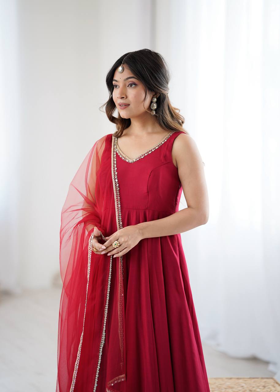 ANARKALI ROMAN SILK CHANDERI BEAUTIFUL DRESS