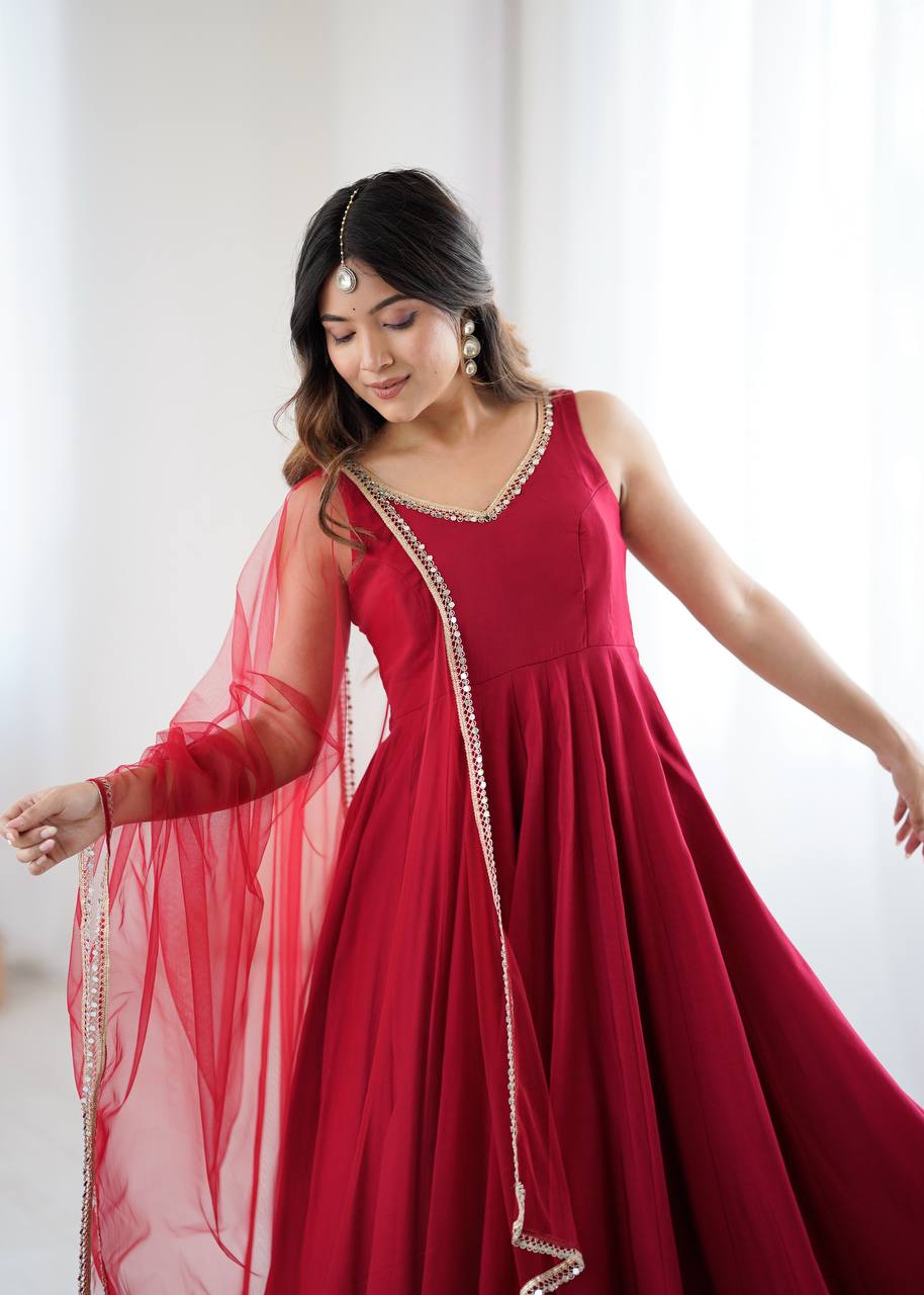 ANARKALI ROMAN SILK CHANDERI BEAUTIFUL DRESS