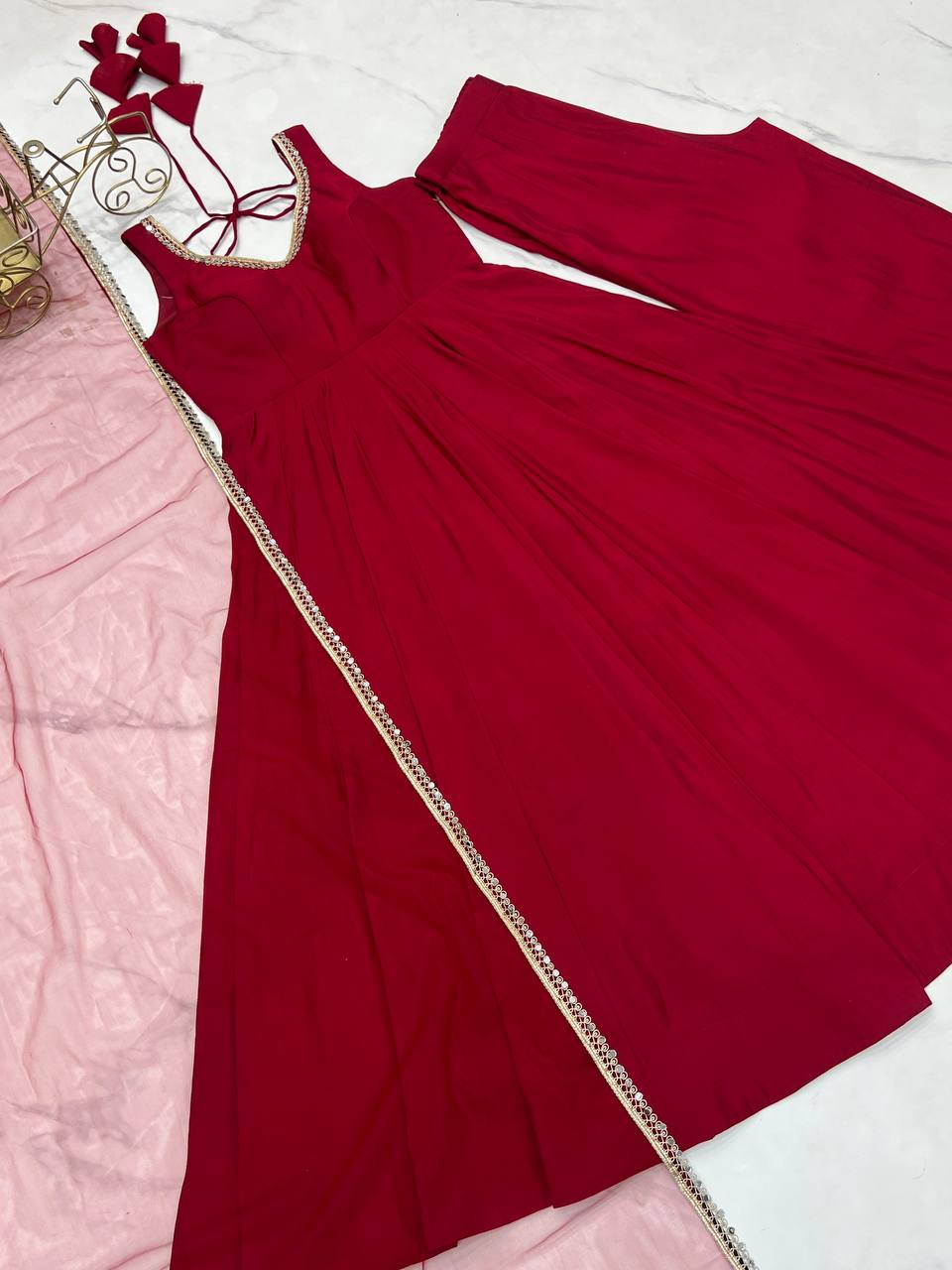 ANARKALI ROMAN SILK CHANDERI BEAUTIFUL DRESS