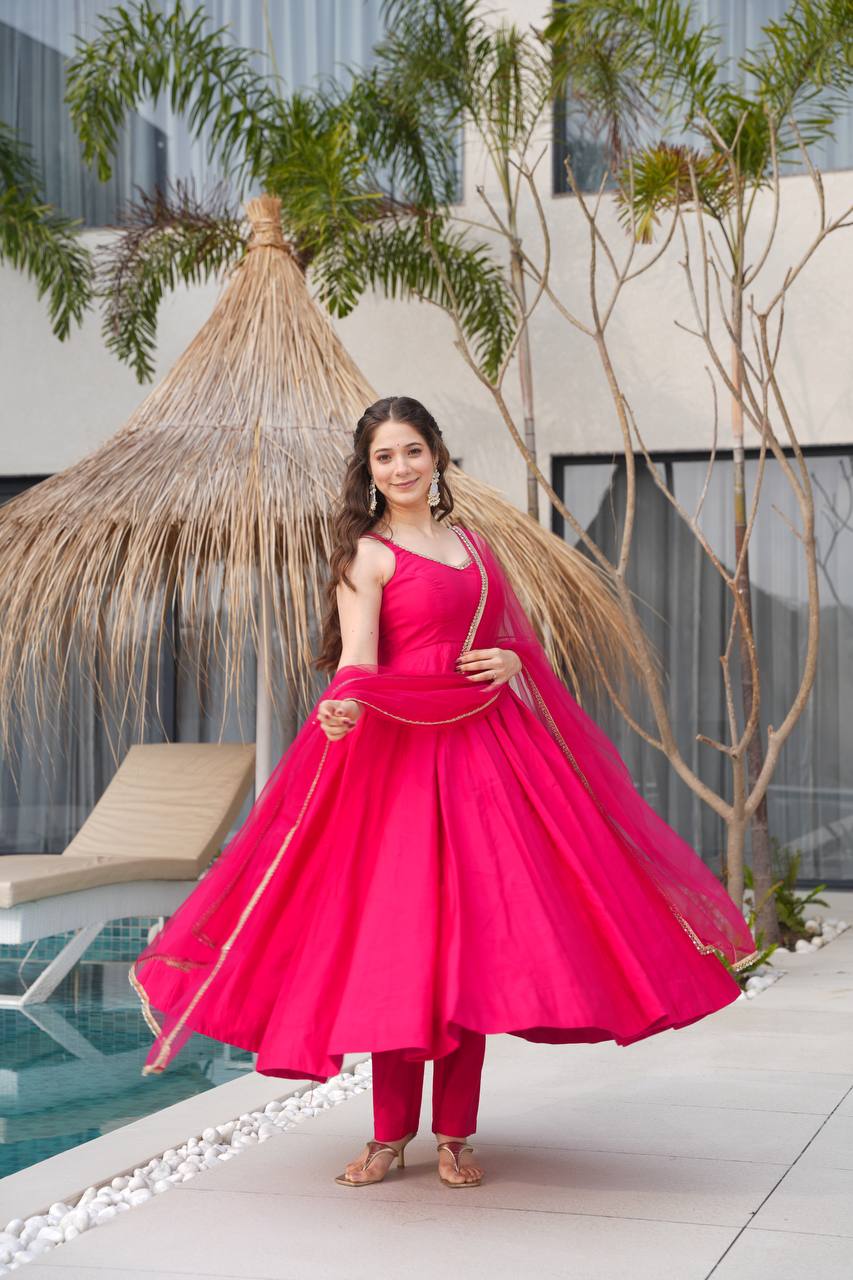 ANARKALI ROMAN SILK CHANDERI BEAUTIFUL DRESS