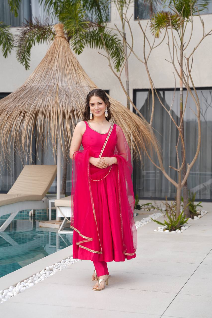 ANARKALI ROMAN SILK CHANDERI BEAUTIFUL DRESS