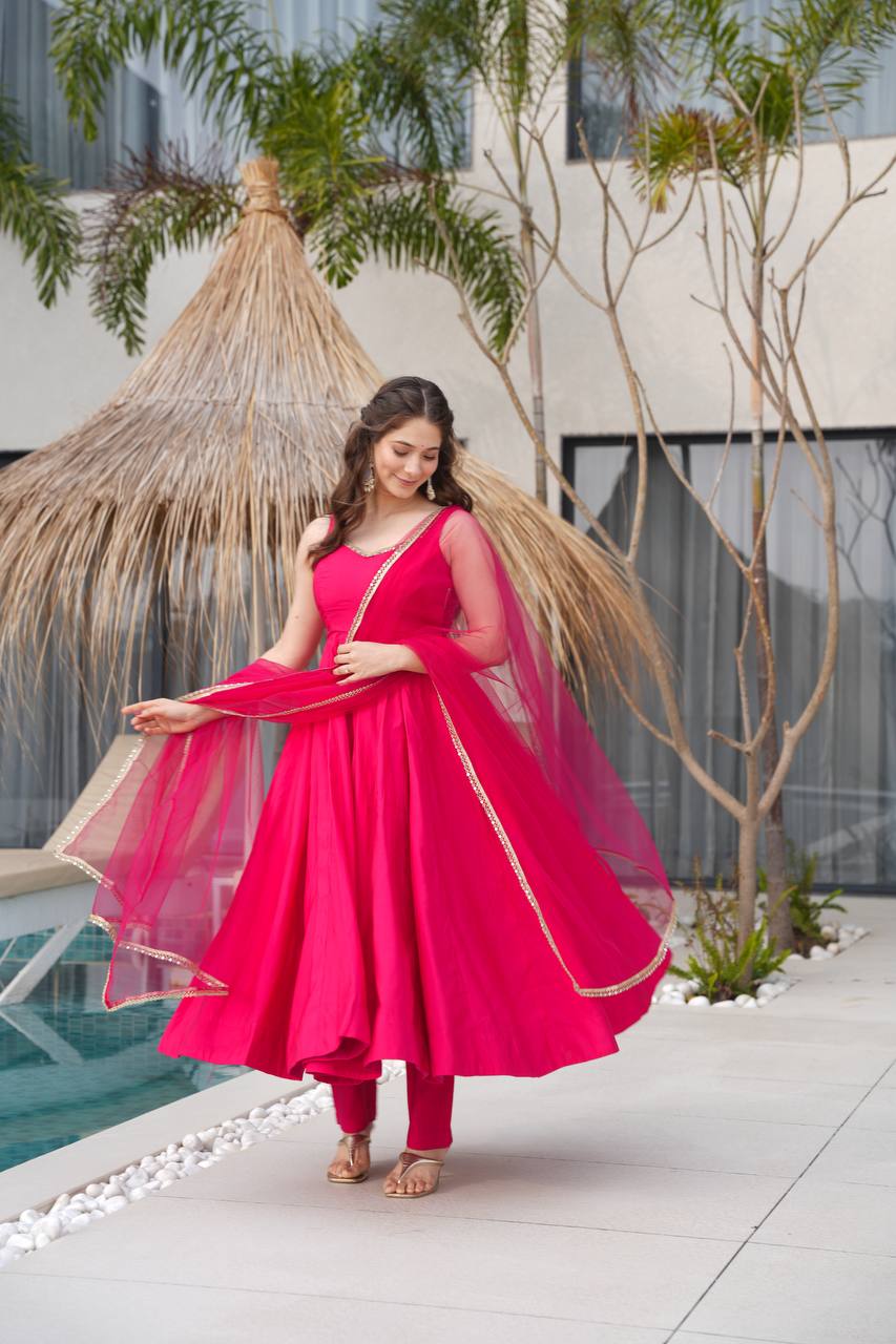 ANARKALI ROMAN SILK CHANDERI BEAUTIFUL DRESS