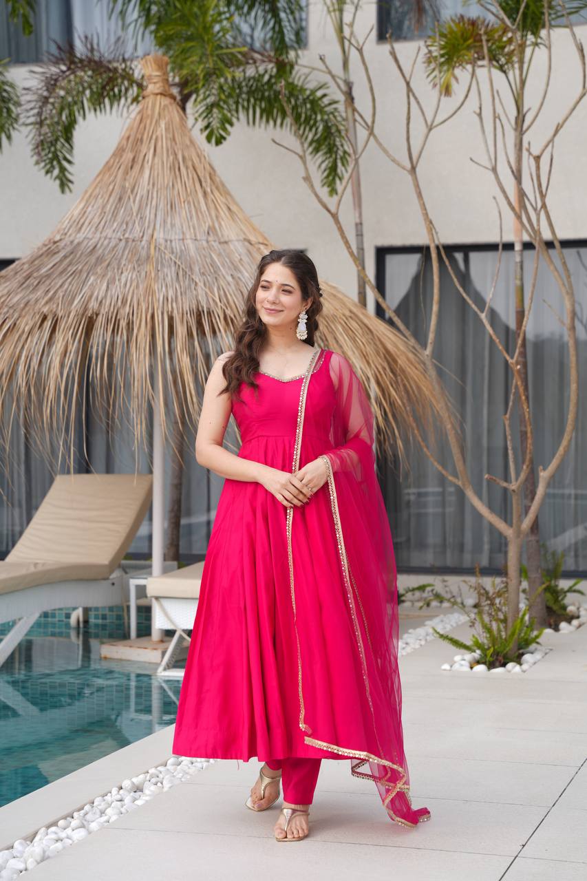 ANARKALI ROMAN SILK CHANDERI BEAUTIFUL DRESS