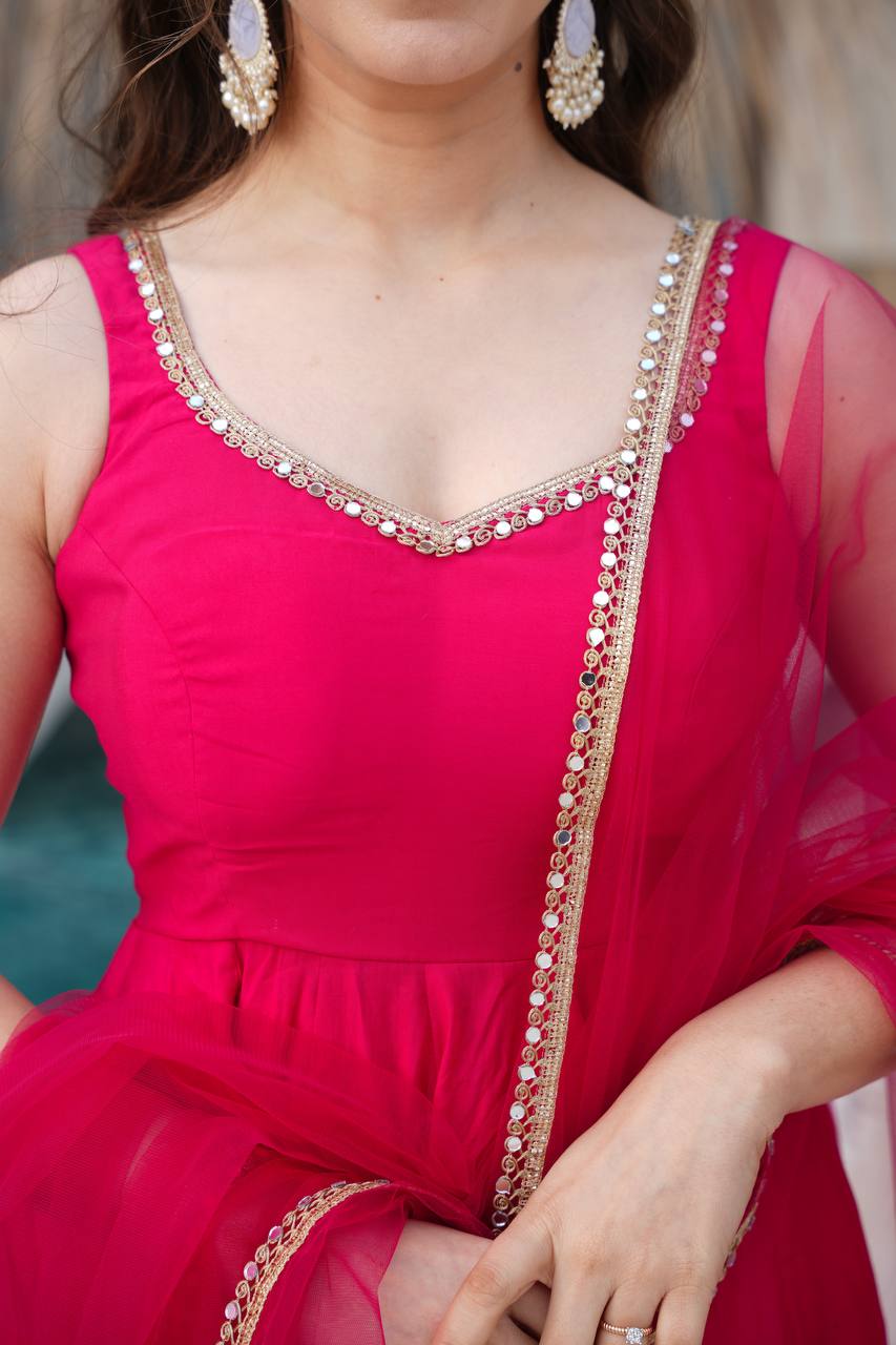ANARKALI ROMAN SILK CHANDERI BEAUTIFUL DRESS