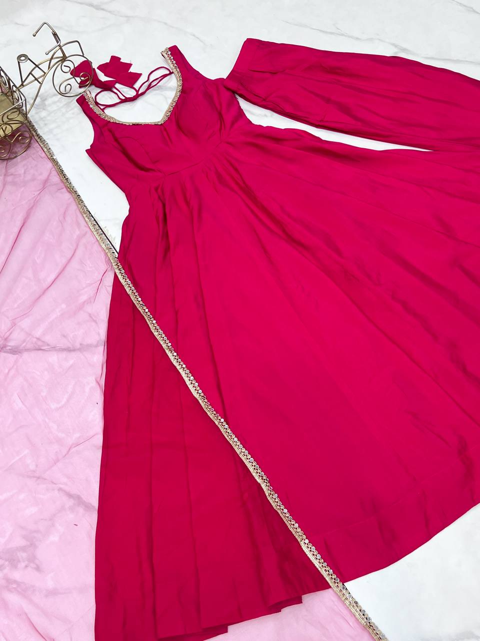 ANARKALI ROMAN SILK CHANDERI BEAUTIFUL DRESS