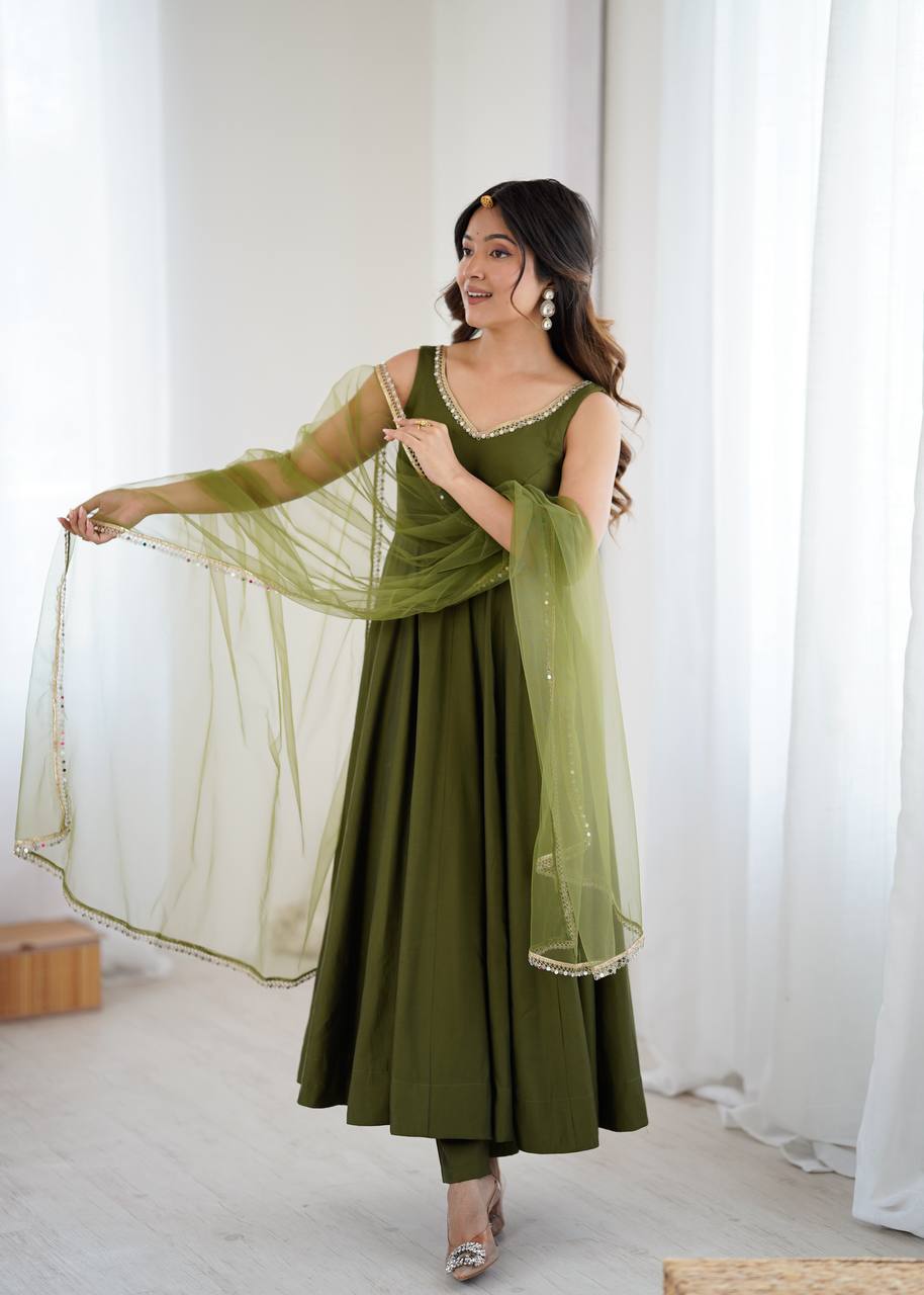 ANARKALI ROMAN SILK CHANDERI BEAUTIFUL DRESS
