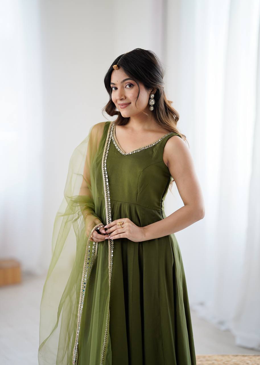 ANARKALI ROMAN SILK CHANDERI BEAUTIFUL DRESS