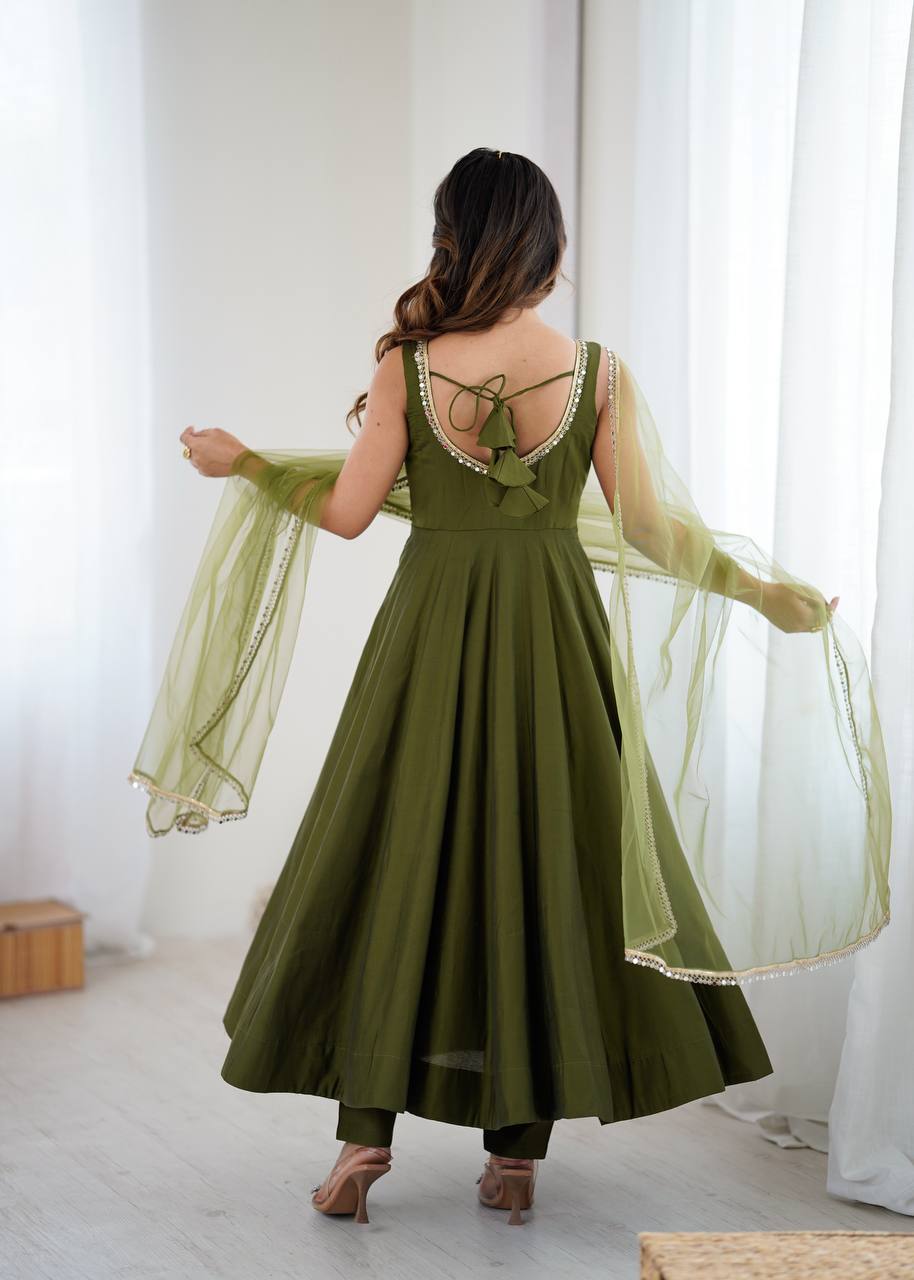 ANARKALI ROMAN SILK CHANDERI BEAUTIFUL DRESS