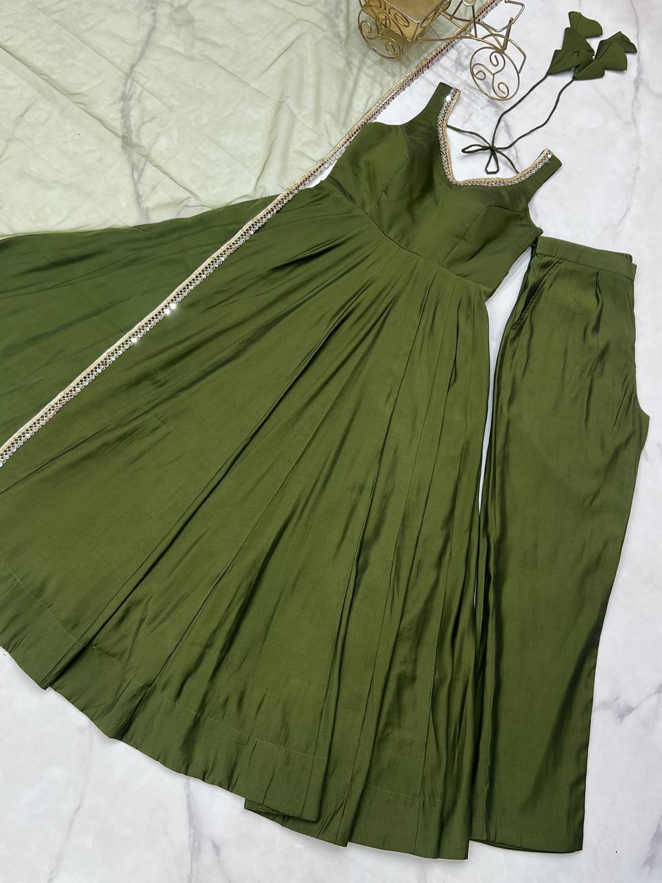ANARKALI ROMAN SILK CHANDERI BEAUTIFUL DRESS