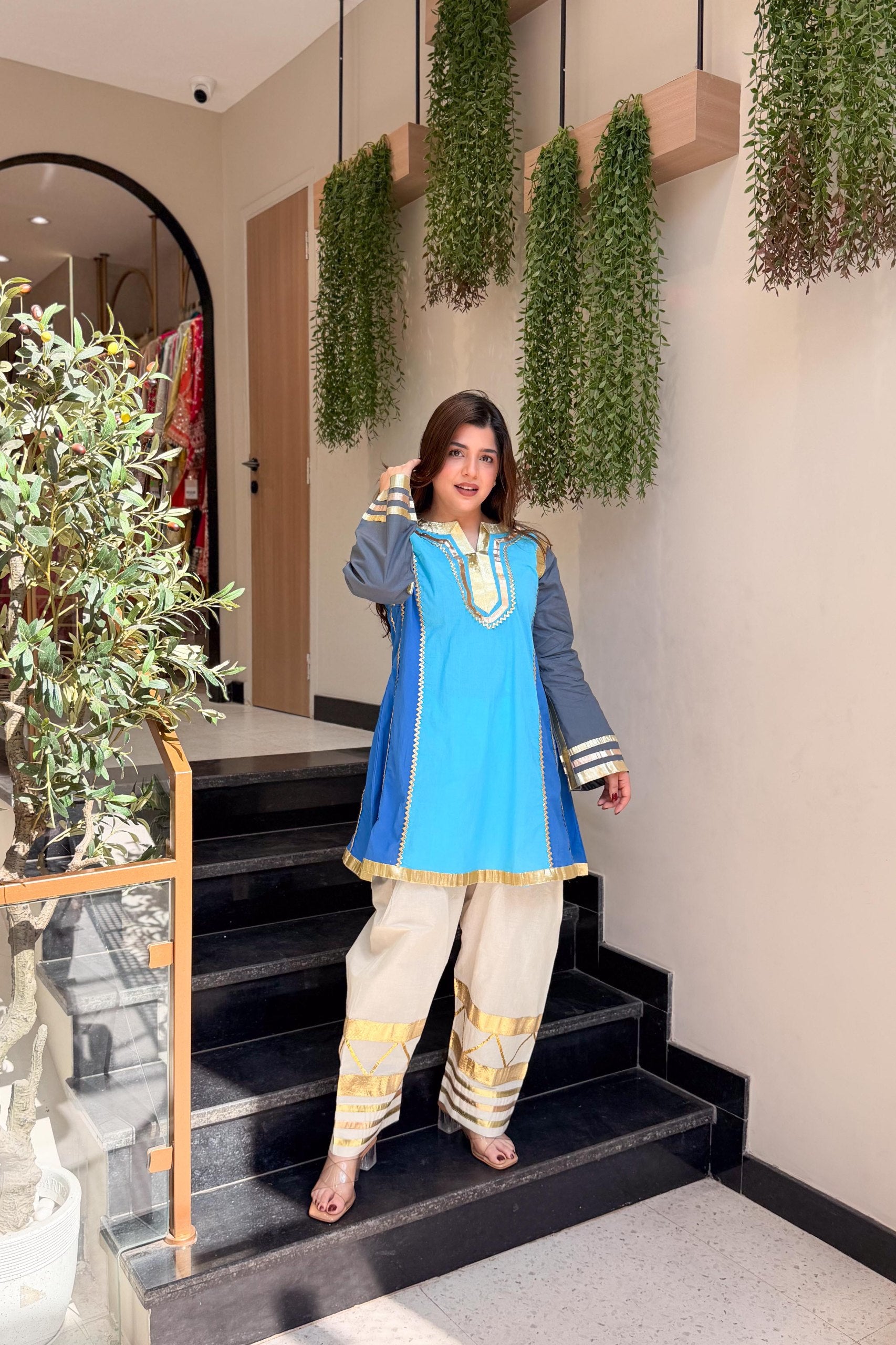 Most VIRAL Blue Cotton KURTA PLAZO SETS
