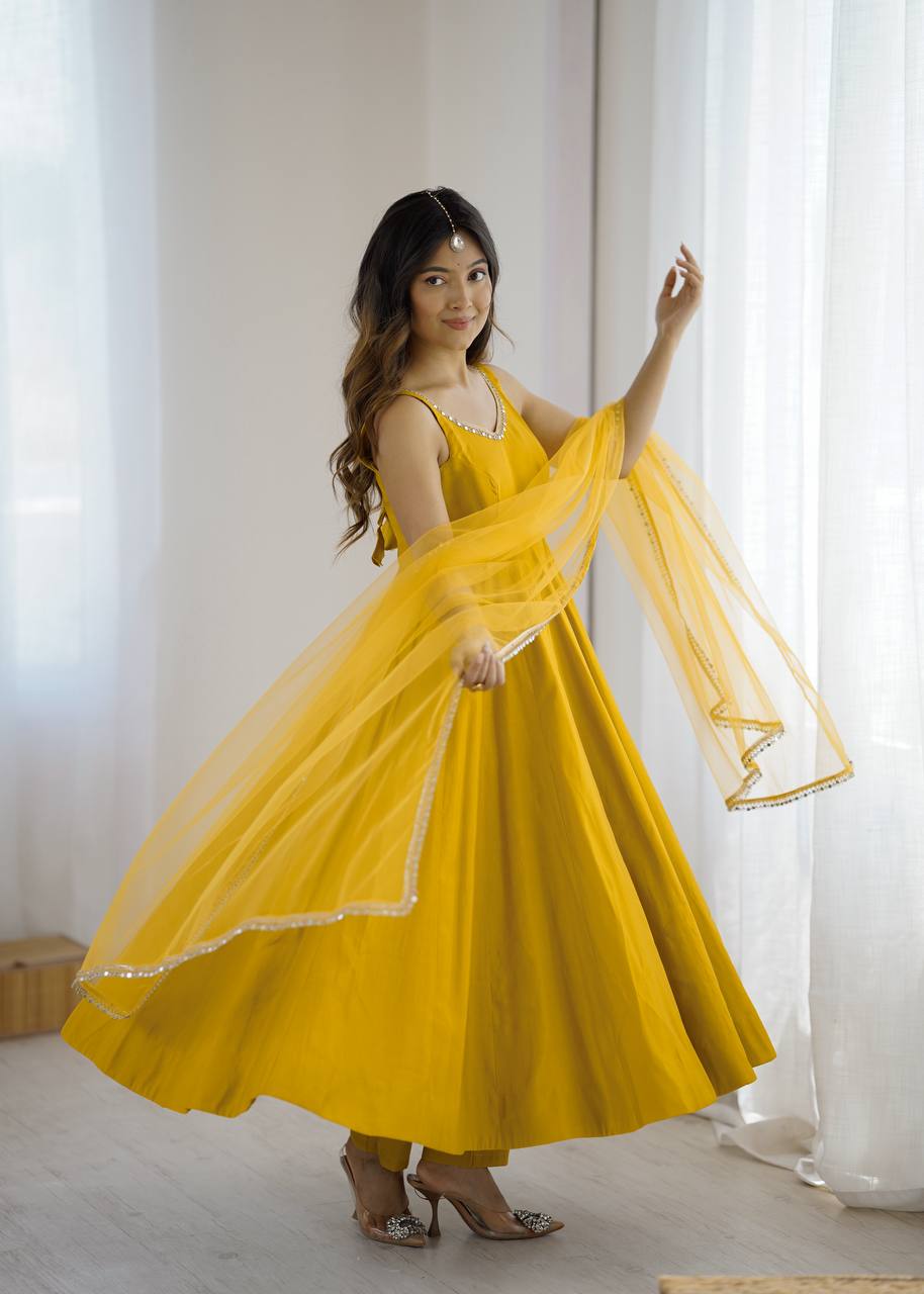 ANARKALI ROMAN SILK CHANDERI BEAUTIFUL DRESS
