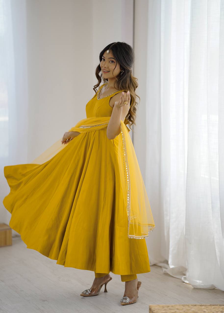 ANARKALI ROMAN SILK CHANDERI BEAUTIFUL DRESS