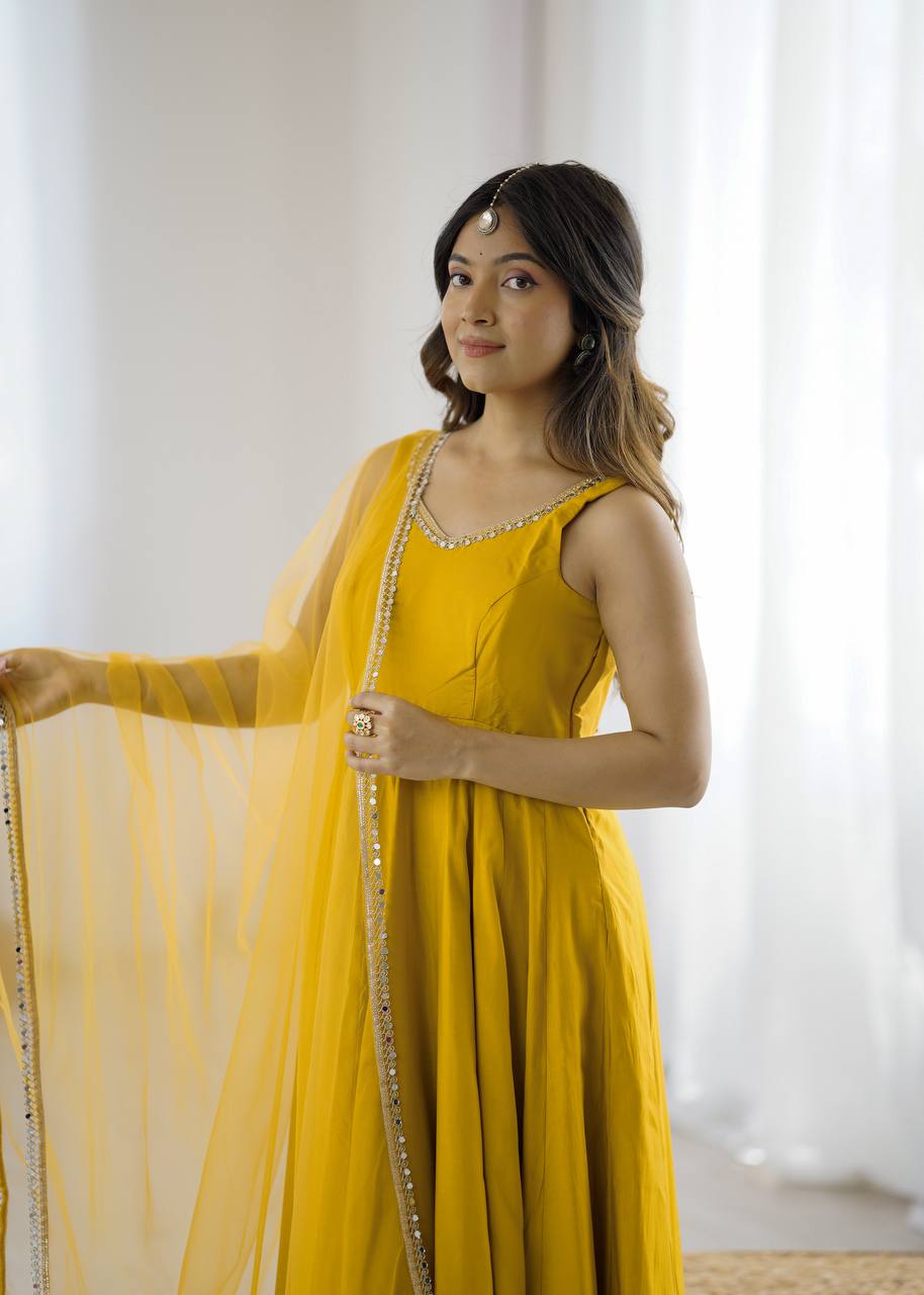 ANARKALI ROMAN SILK CHANDERI BEAUTIFUL DRESS