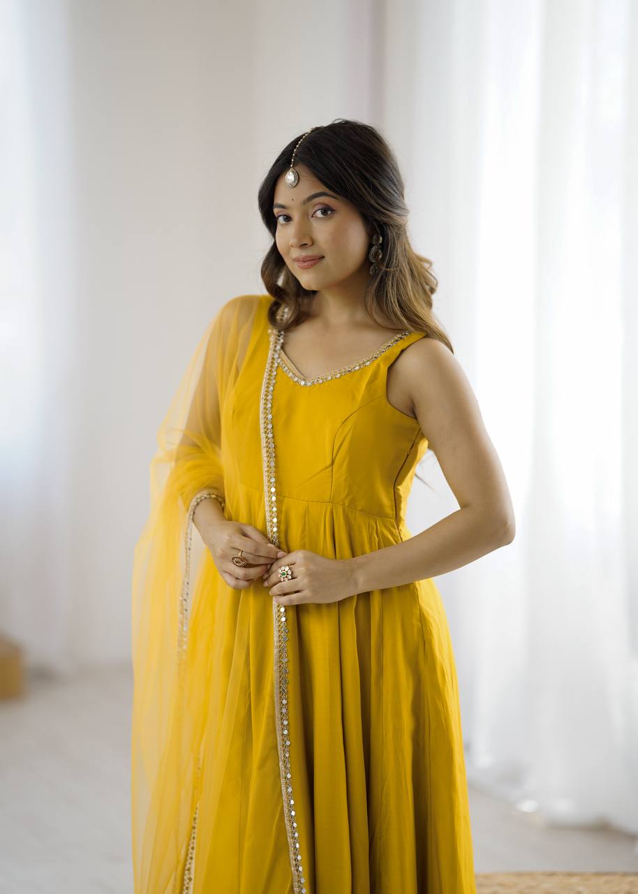 ANARKALI ROMAN SILK CHANDERI BEAUTIFUL DRESS