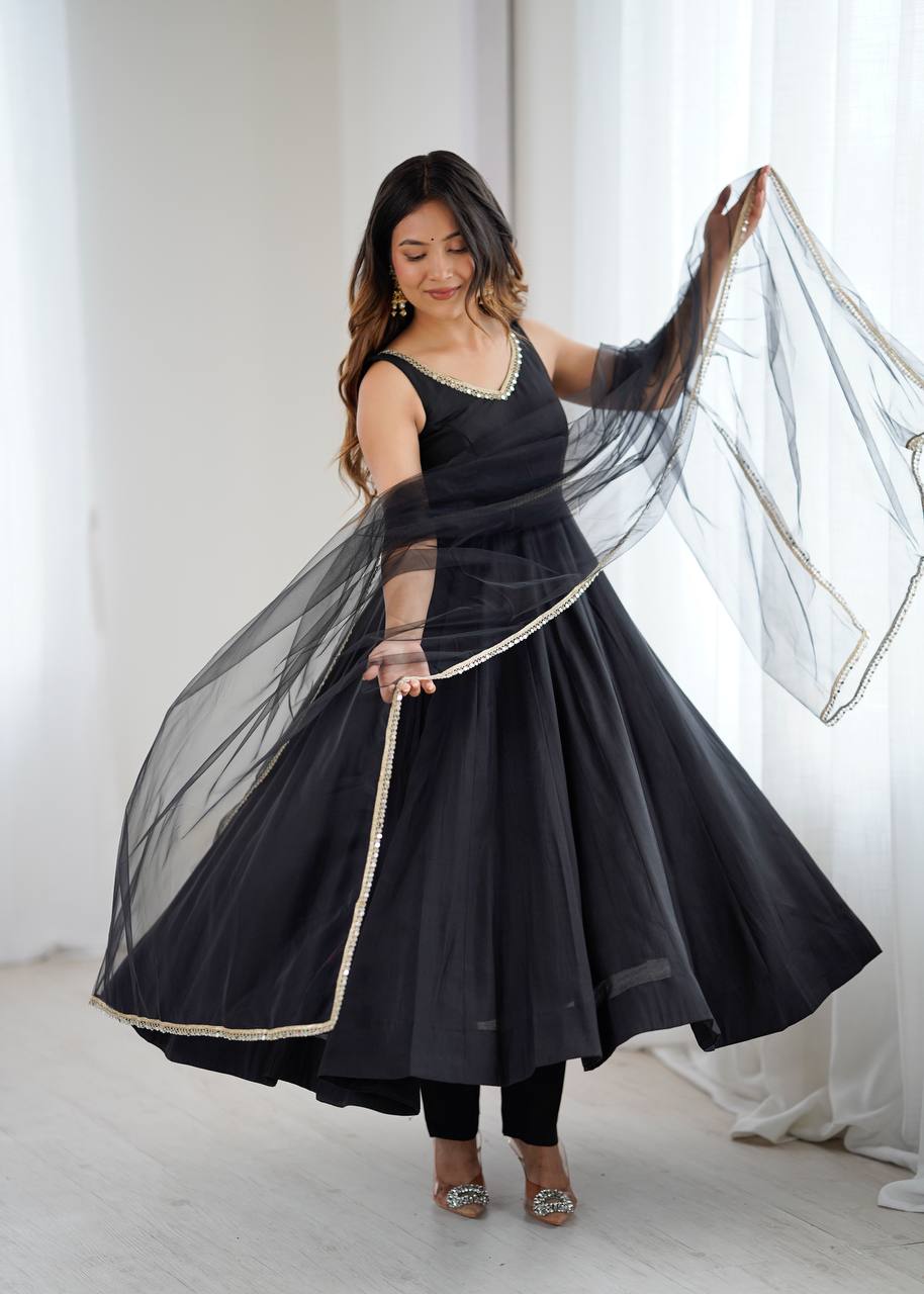 ANARKALI ROMAN SILK CHANDERI BEAUTIFUL DRESS