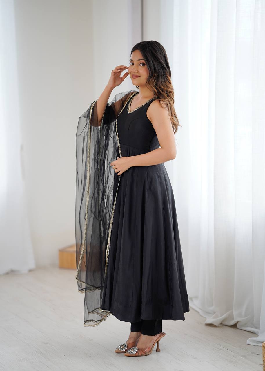 ANARKALI ROMAN SILK CHANDERI BEAUTIFUL DRESS