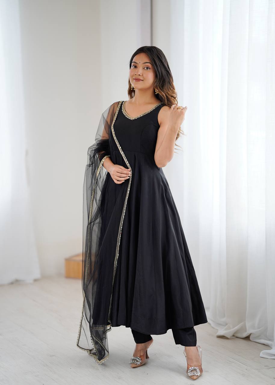 ANARKALI ROMAN SILK CHANDERI BEAUTIFUL DRESS