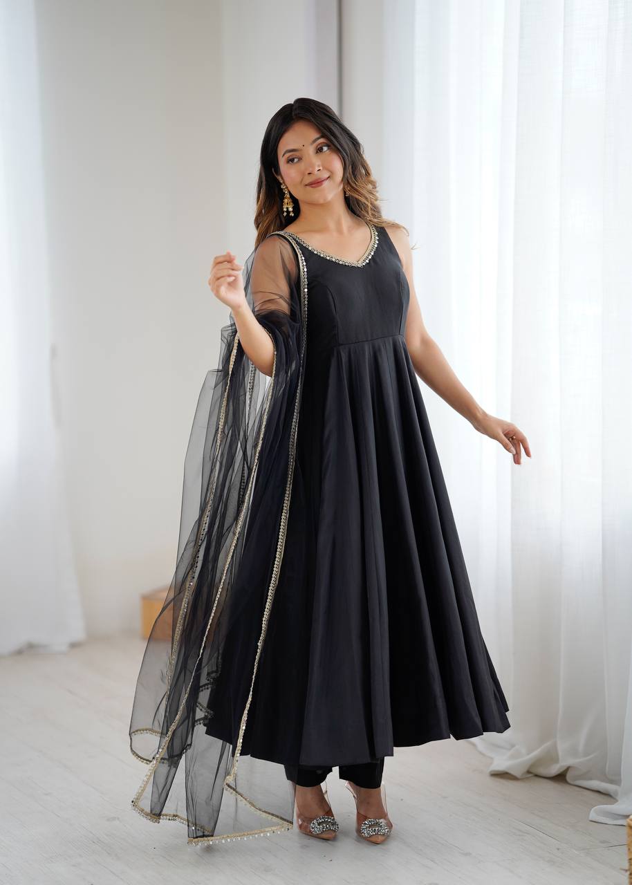 ANARKALI ROMAN SILK CHANDERI BEAUTIFUL DRESS