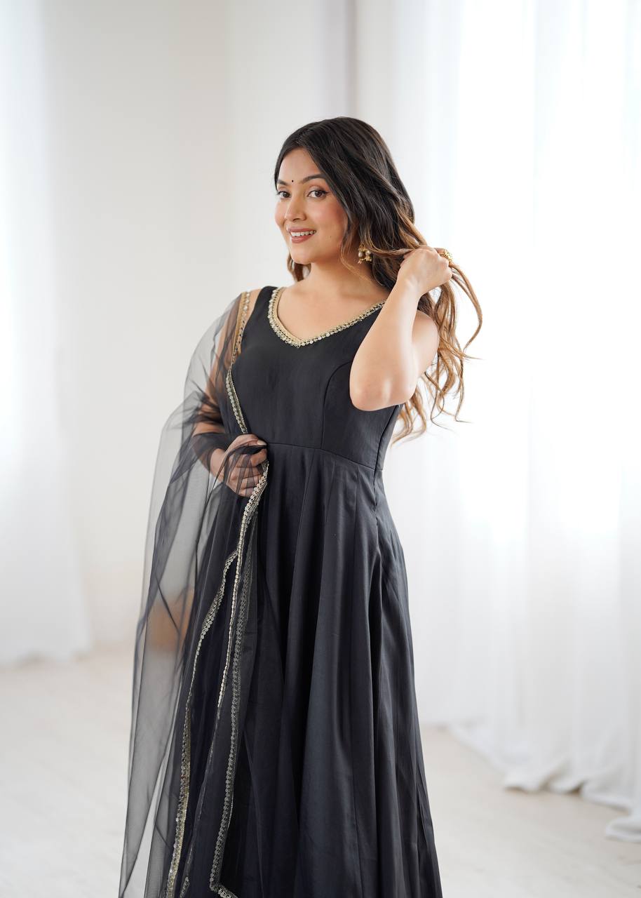 ANARKALI ROMAN SILK CHANDERI BEAUTIFUL DRESS
