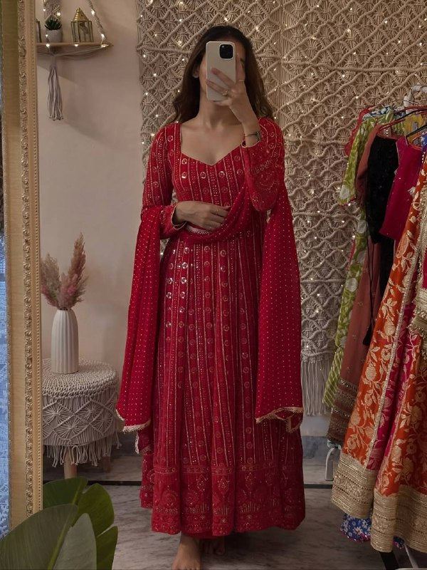Lakhnavi Embroidered Work Anarkali Suit Set  SET [3 PCS]