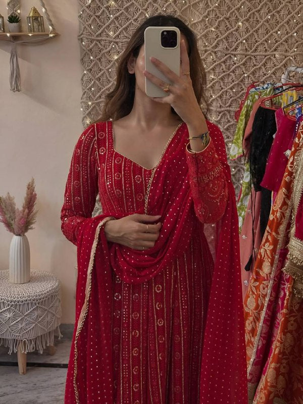 Lakhnavi Embroidered Work Anarkali Suit Set  SET [3 PCS]