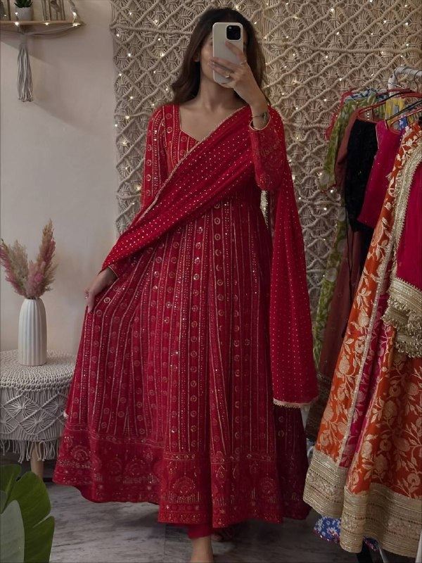 Lakhnavi Embroidered Work Anarkali Suit Set  SET [3 PCS]