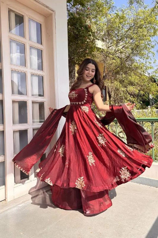 “Trending Red Ethnic Dress for Women | Embroidered Party Wear Anarkali”