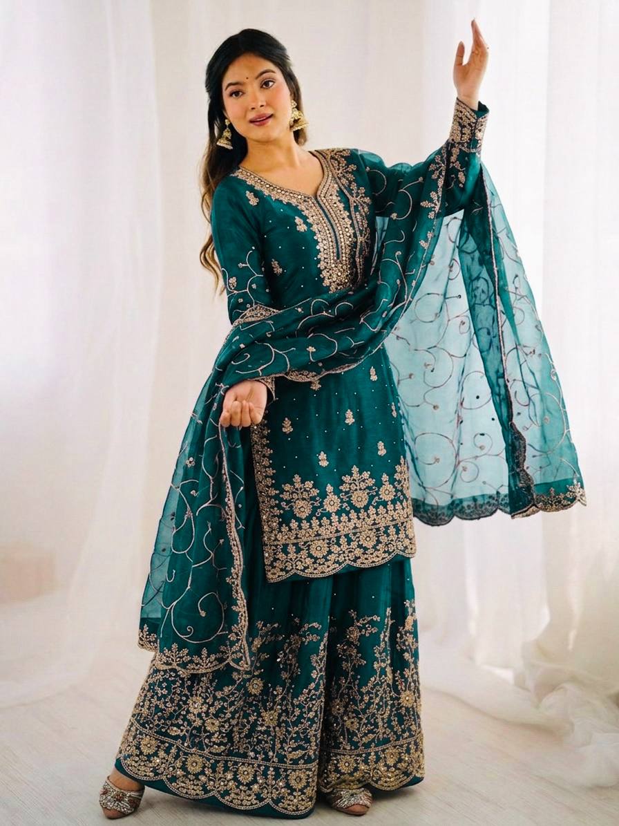 “Elegant Embroidered Sharara Suit Collection 2026 | Latest Party Wear Ethnic Set”