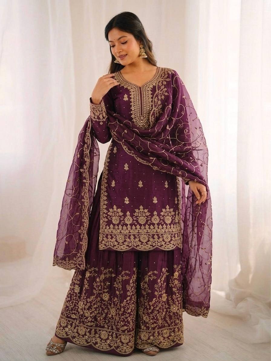 “Elegant Embroidered Sharara Suit Collection 2026 | Latest Party Wear Ethnic Set”