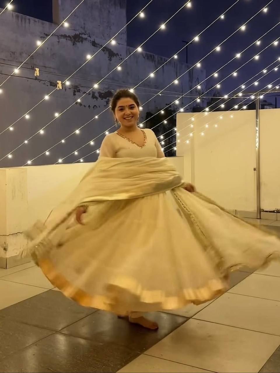 Premium Ivory Anarkali Dress with Golden Border Detailing