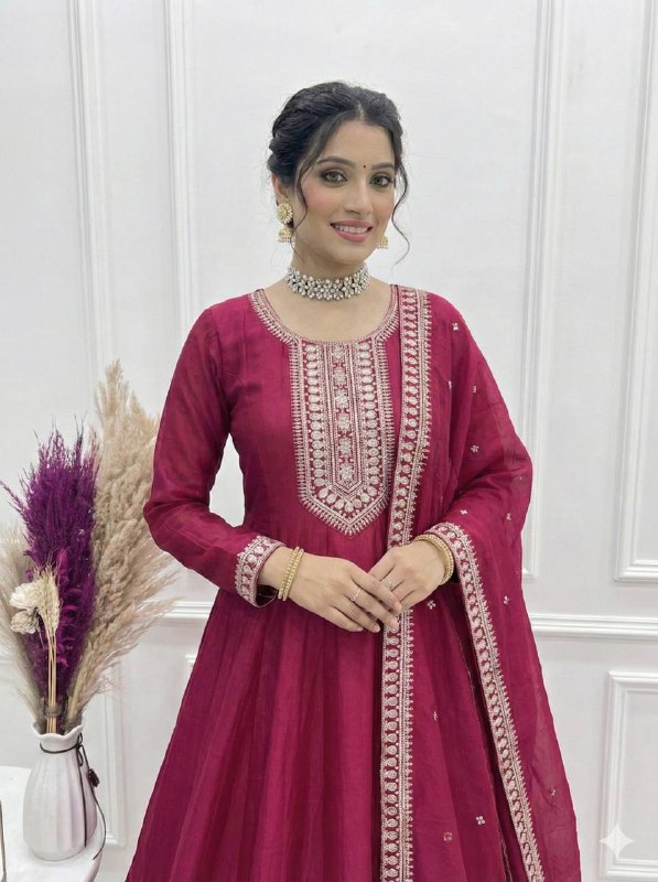 Majestic Magenta Kalidar Anarkali Set with KALI PATTERN