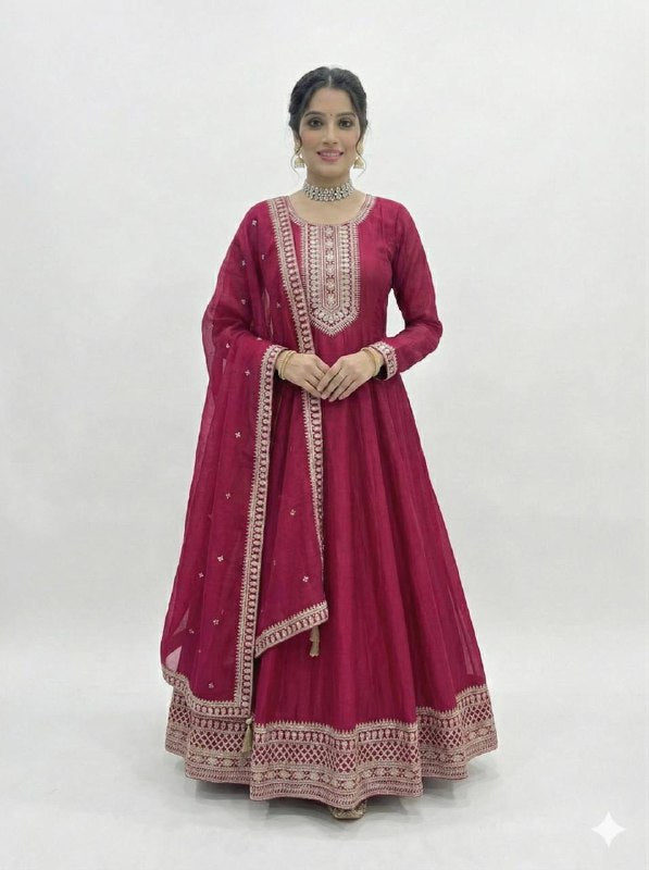 Majestic Magenta Kalidar Anarkali Set with KALI PATTERN