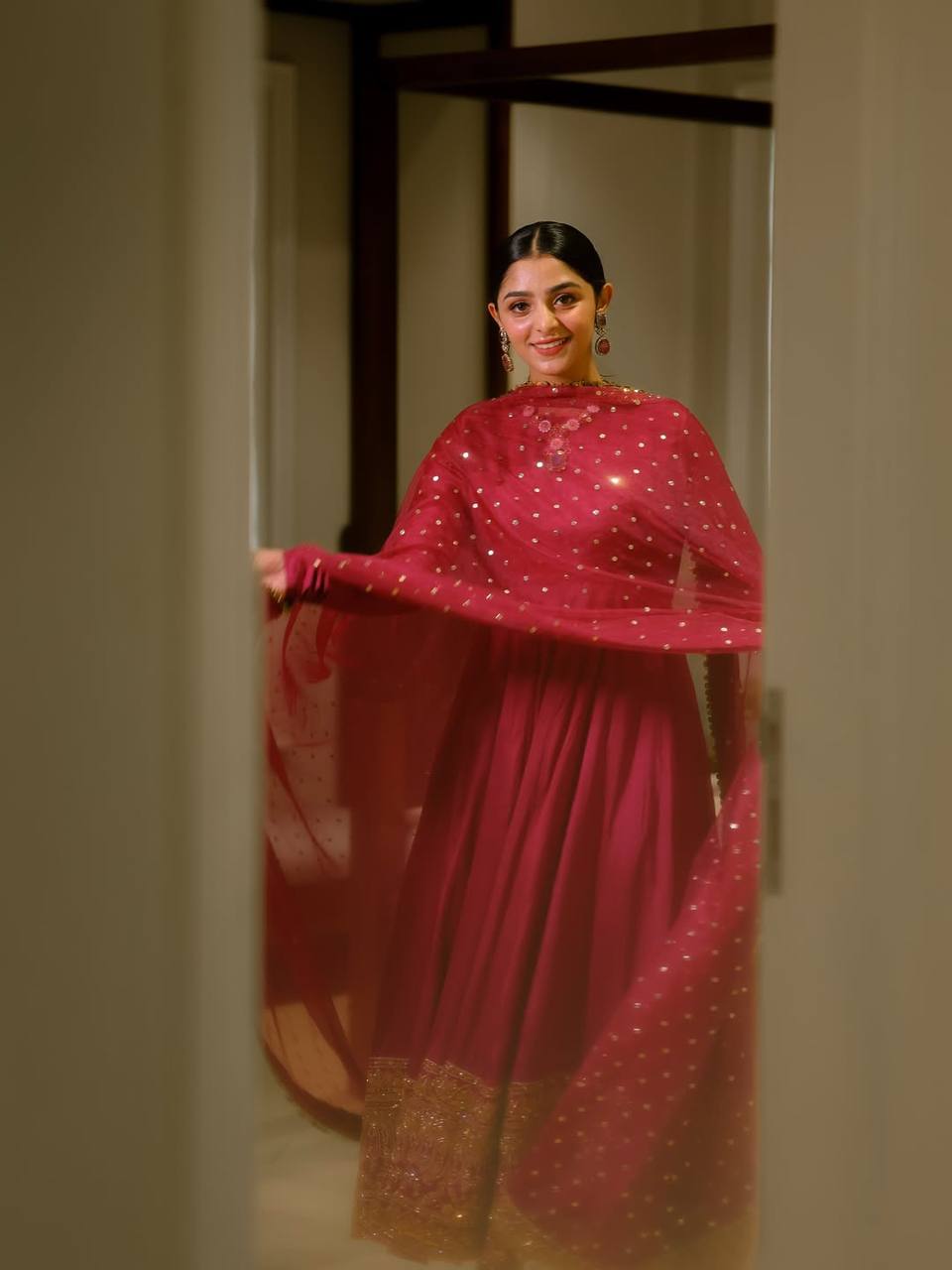 Royal Rani Pink Silk Anarkali Suit with Gold Border