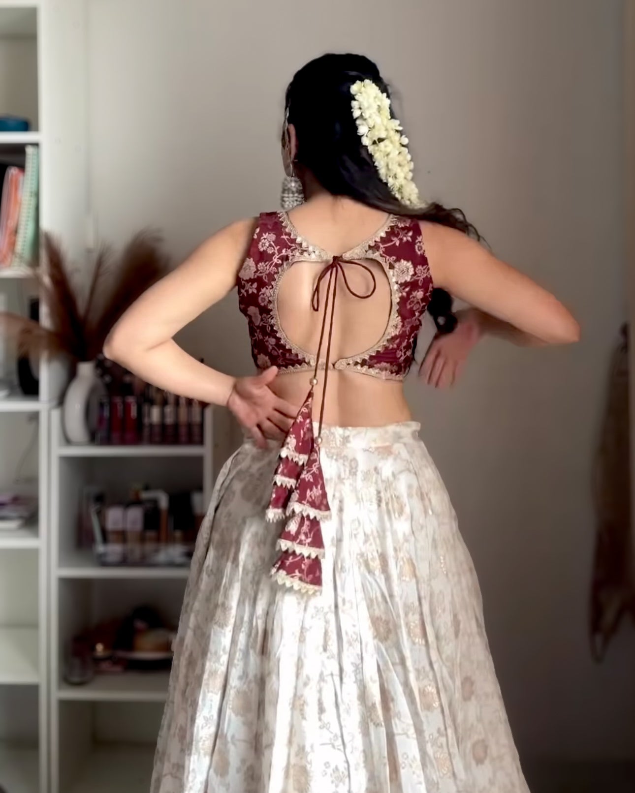 Festive Special White and maroon silk lehenga set