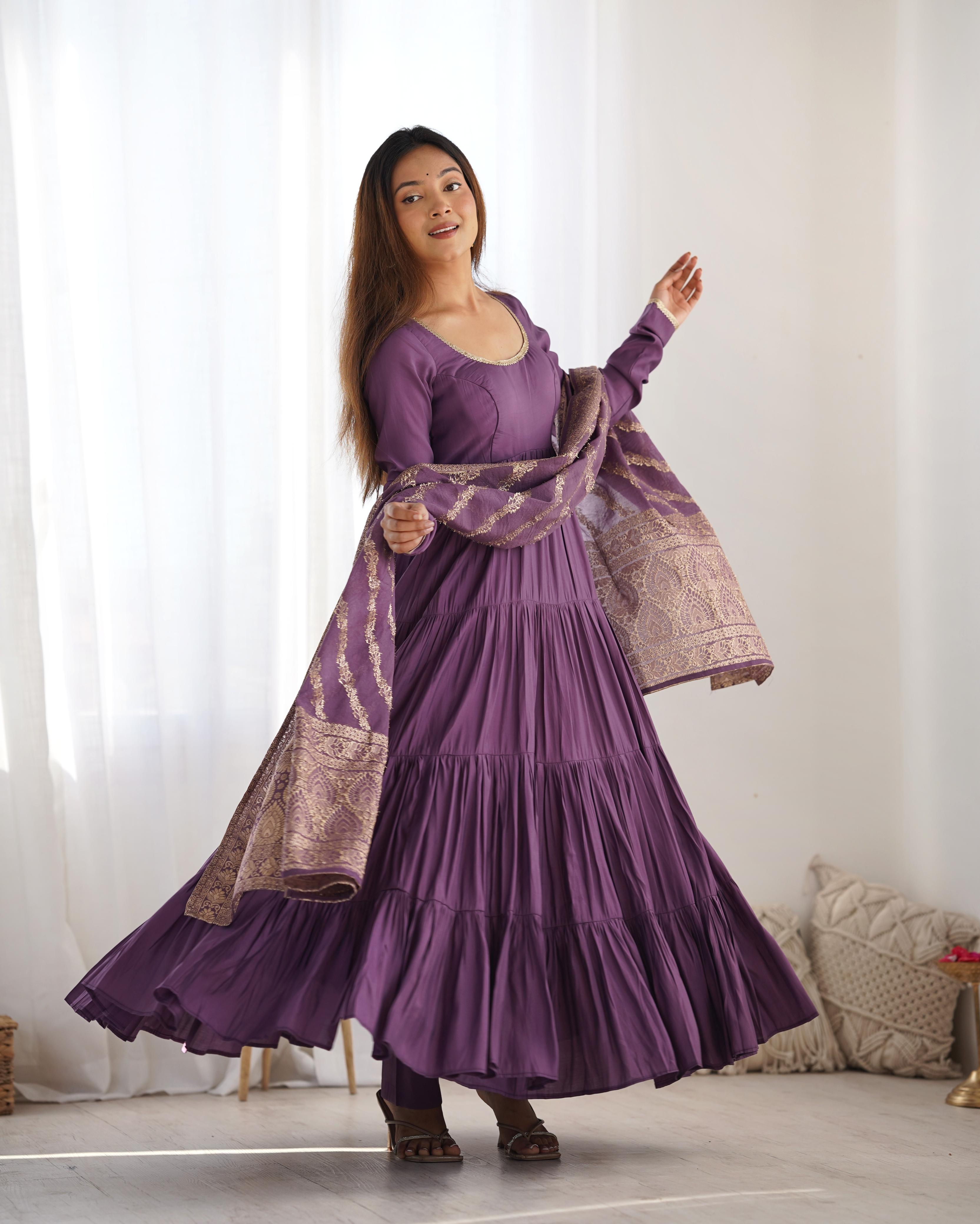 PURE ROMANSILK CHANDERI FABRIC FULLY FLAIR ANARKALI