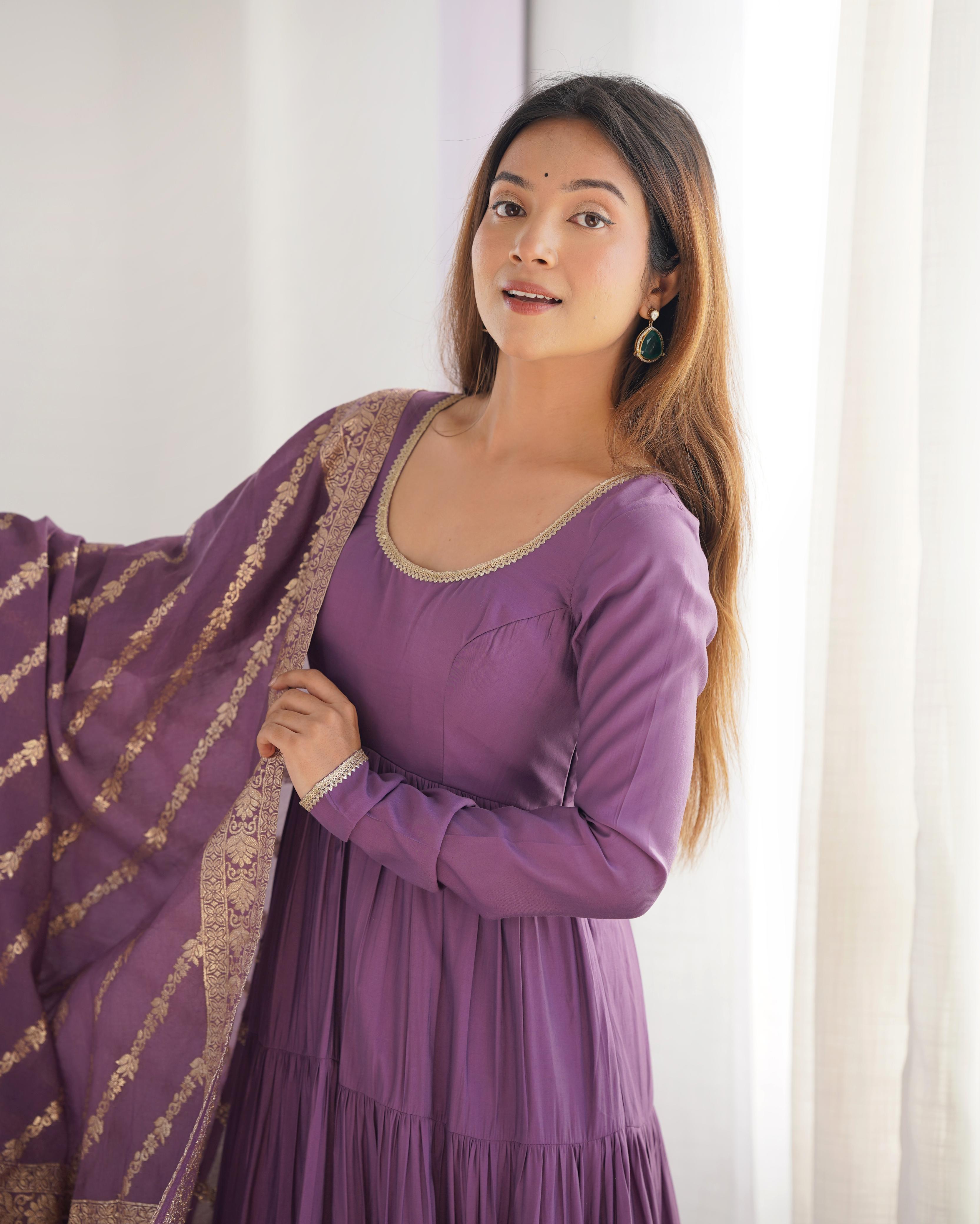 PURE ROMANSILK CHANDERI FABRIC FULLY FLAIR ANARKALI
