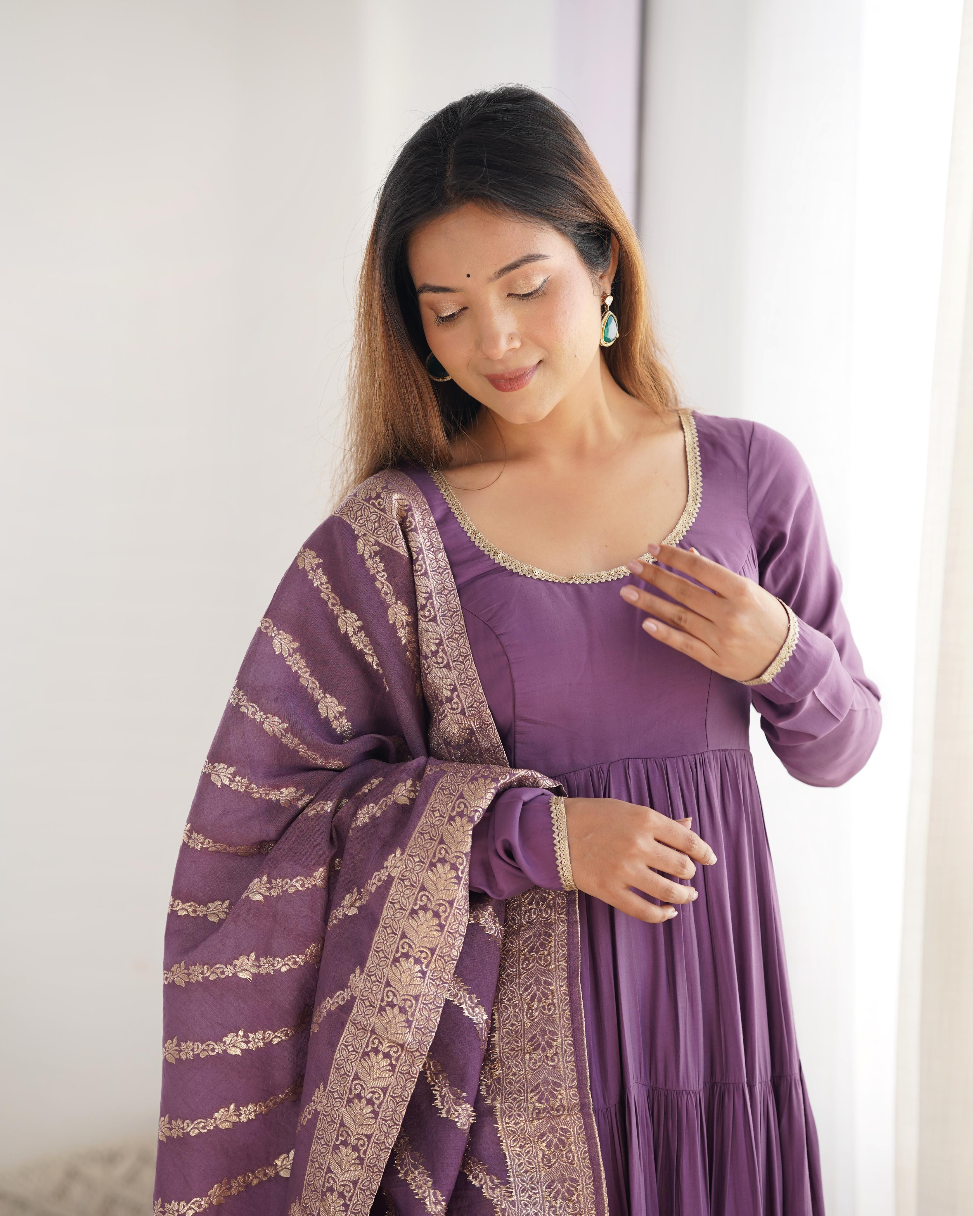 PURE ROMANSILK CHANDERI FABRIC FULLY FLAIR ANARKALI