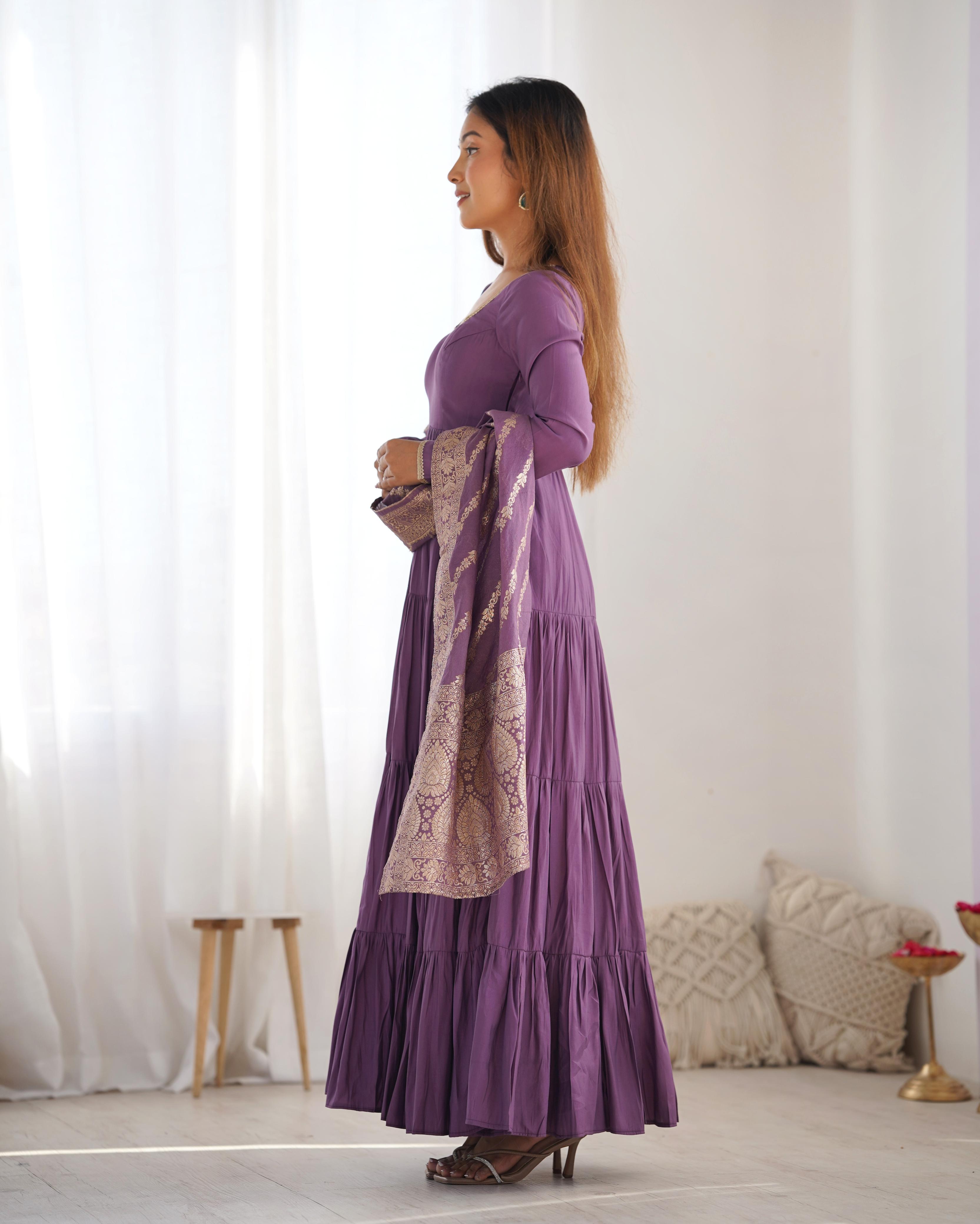 PURE ROMANSILK CHANDERI FABRIC FULLY FLAIR ANARKALI