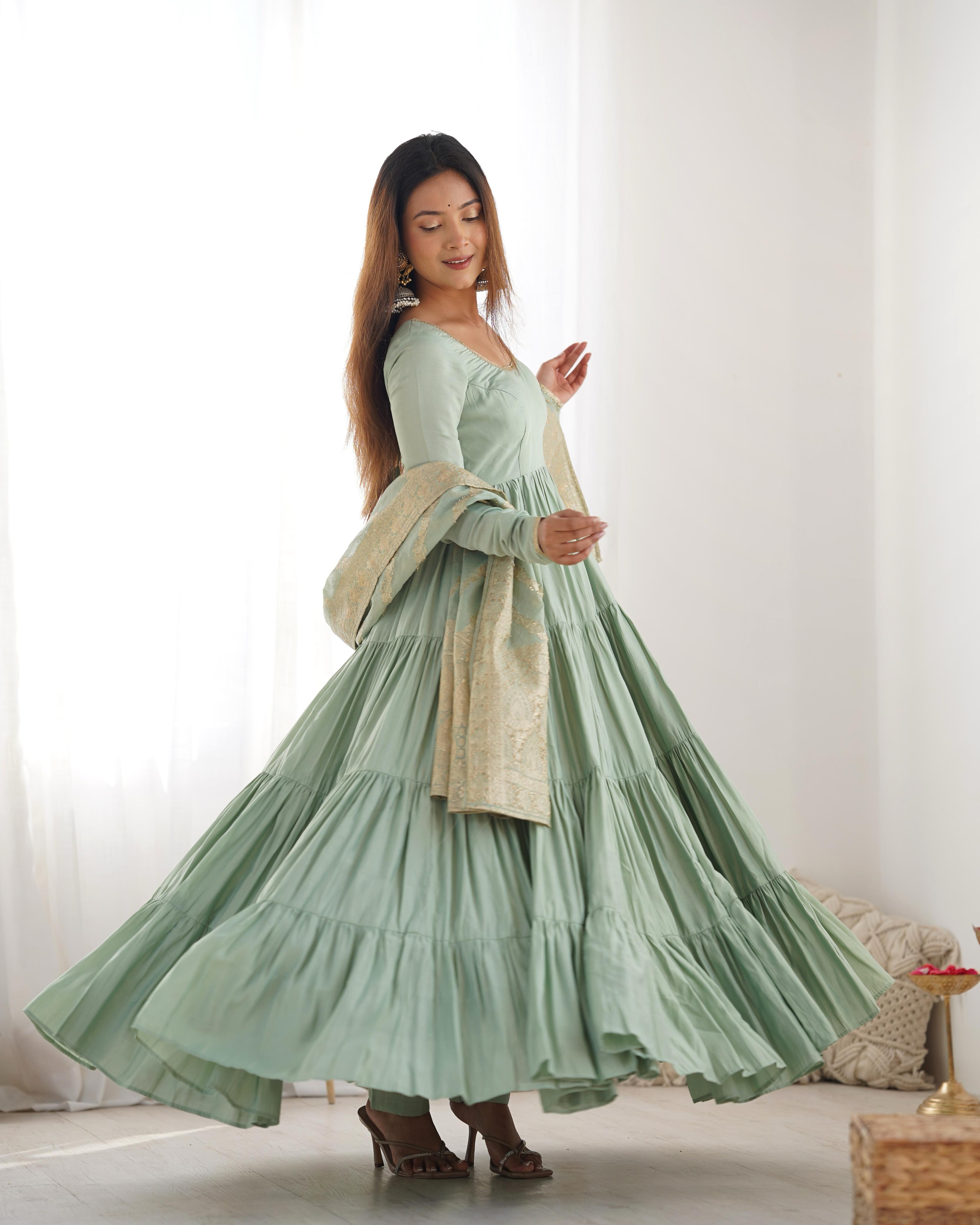 PURE ROMANSILK CHANDERI FABRIC FULLY FLAIR ANARKALI