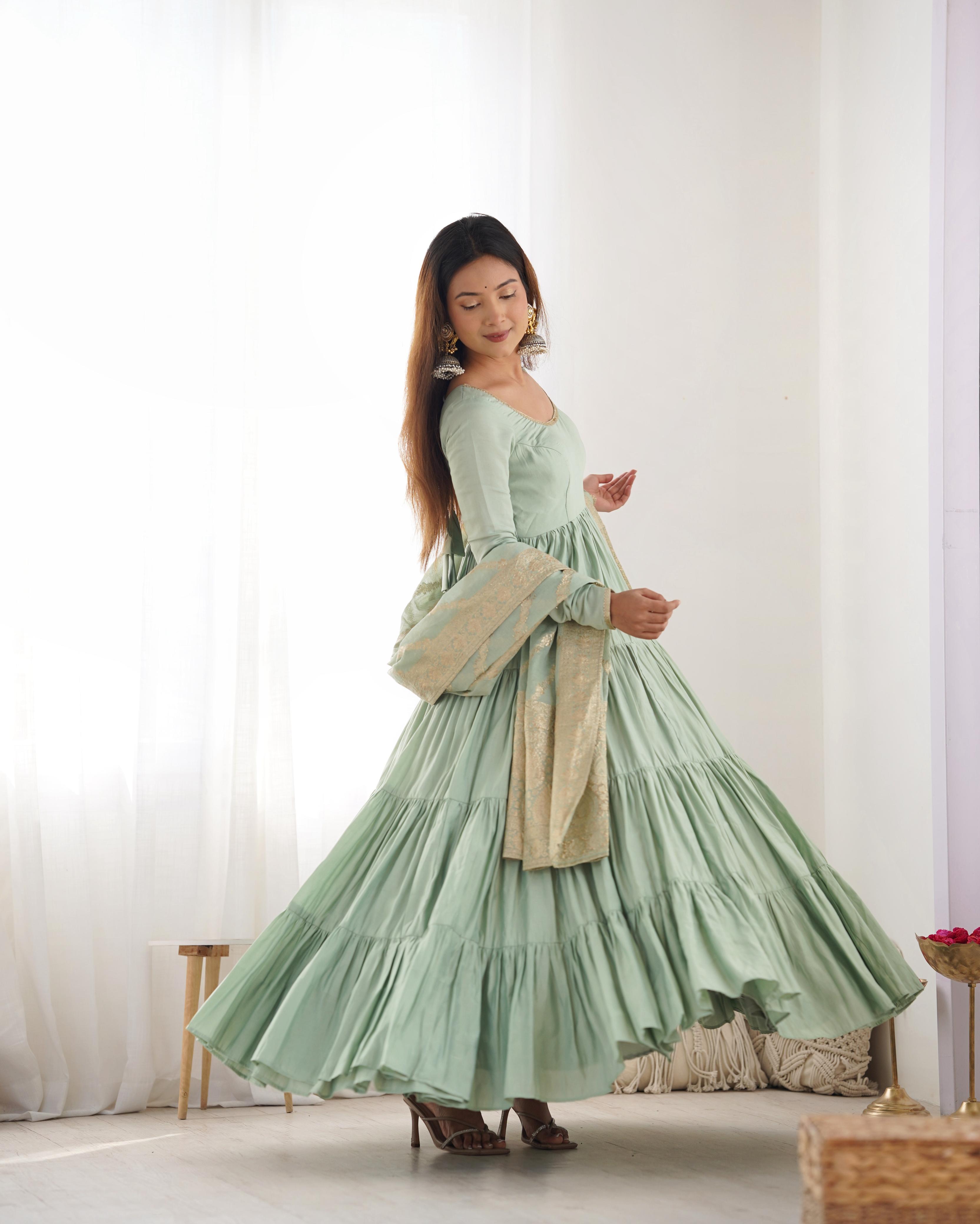 PURE ROMANSILK CHANDERI FABRIC FULLY FLAIR ANARKALI