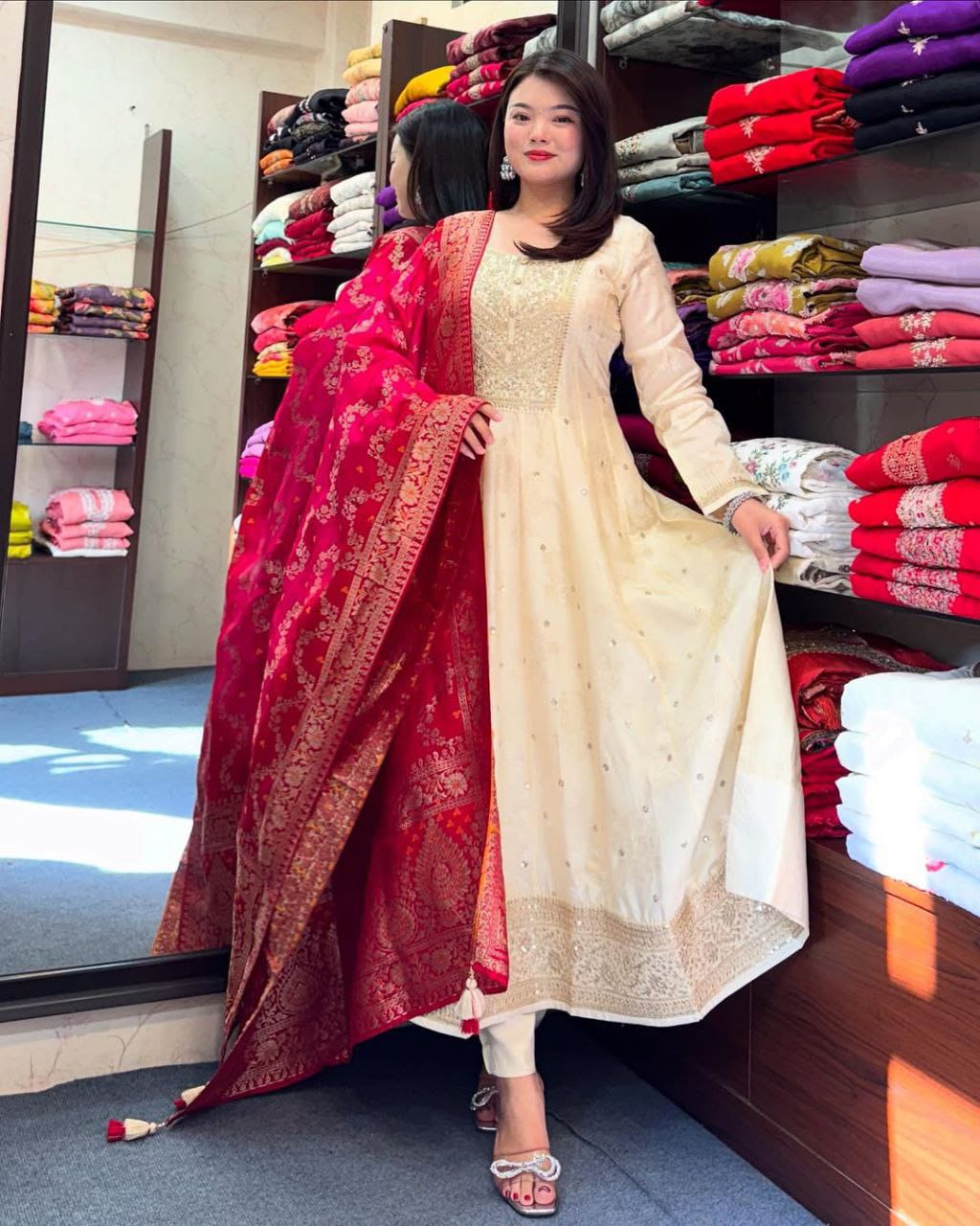 Anarkali Flared Kurti Pant Dupatta Set✨