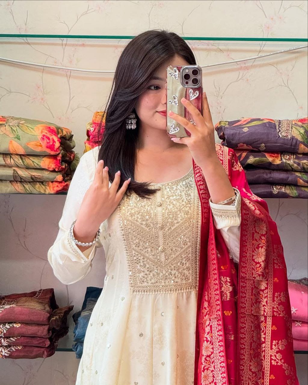 Anarkali Flared Kurti Pant Dupatta Set✨