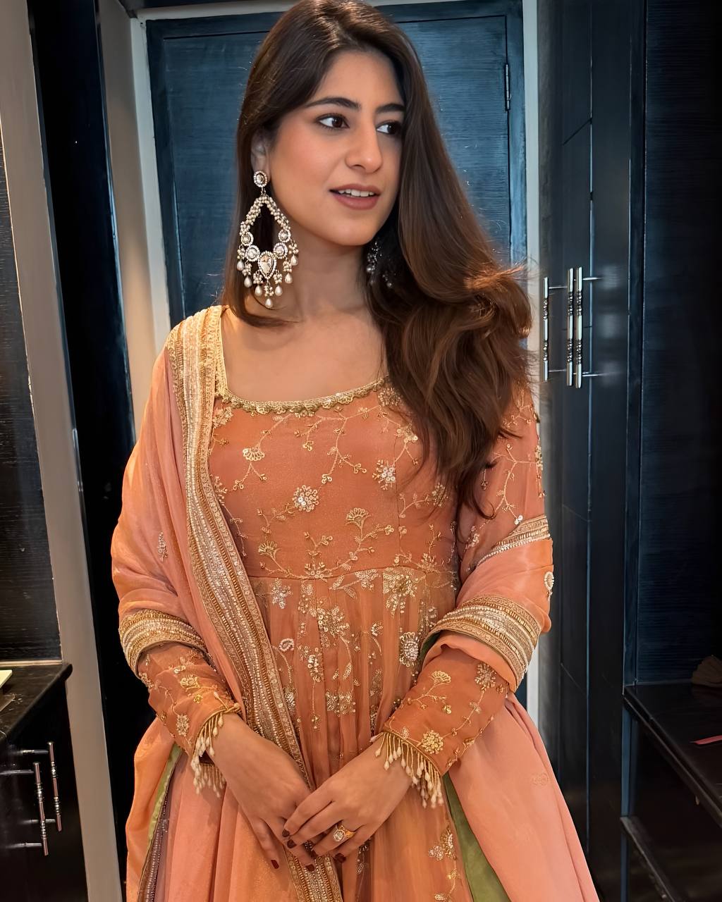 Royal Peach Flared Anarkali with Premium Embroidery